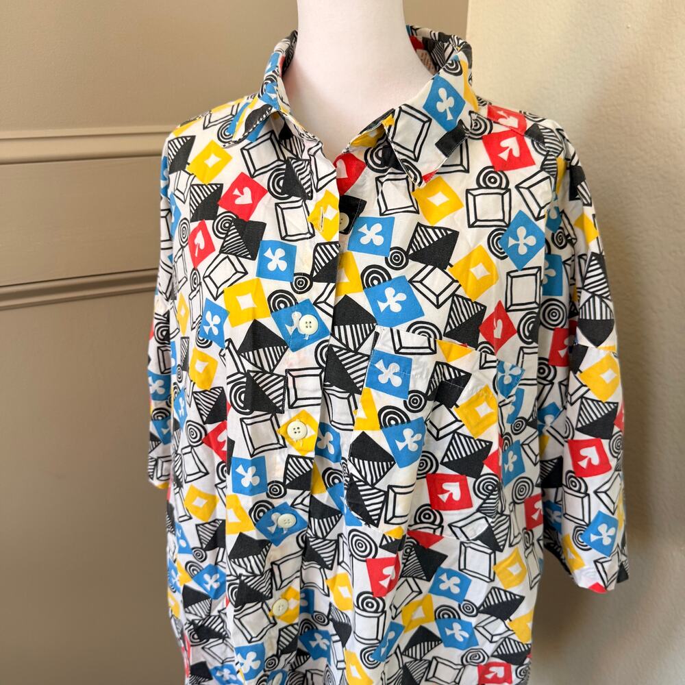 Vintage Venezia Casino Playing Cards Print Shirt Plus Size 26/28